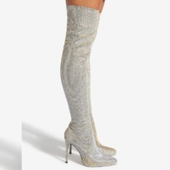 LEKISHA // Sparkly Over the Knee Pointed Toe Stiletto Boots - Picture 3 of 13